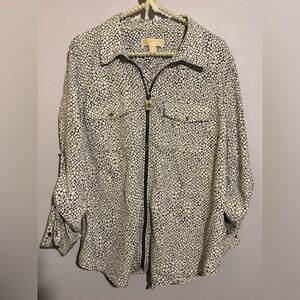 Michael Kors Black and White Patterned Blouse Size XL